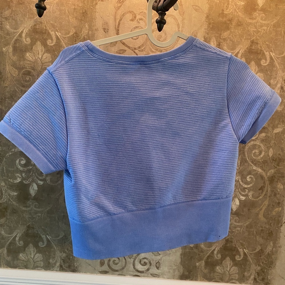 Blue Ribbed Crop Top - Picture 2 of 2